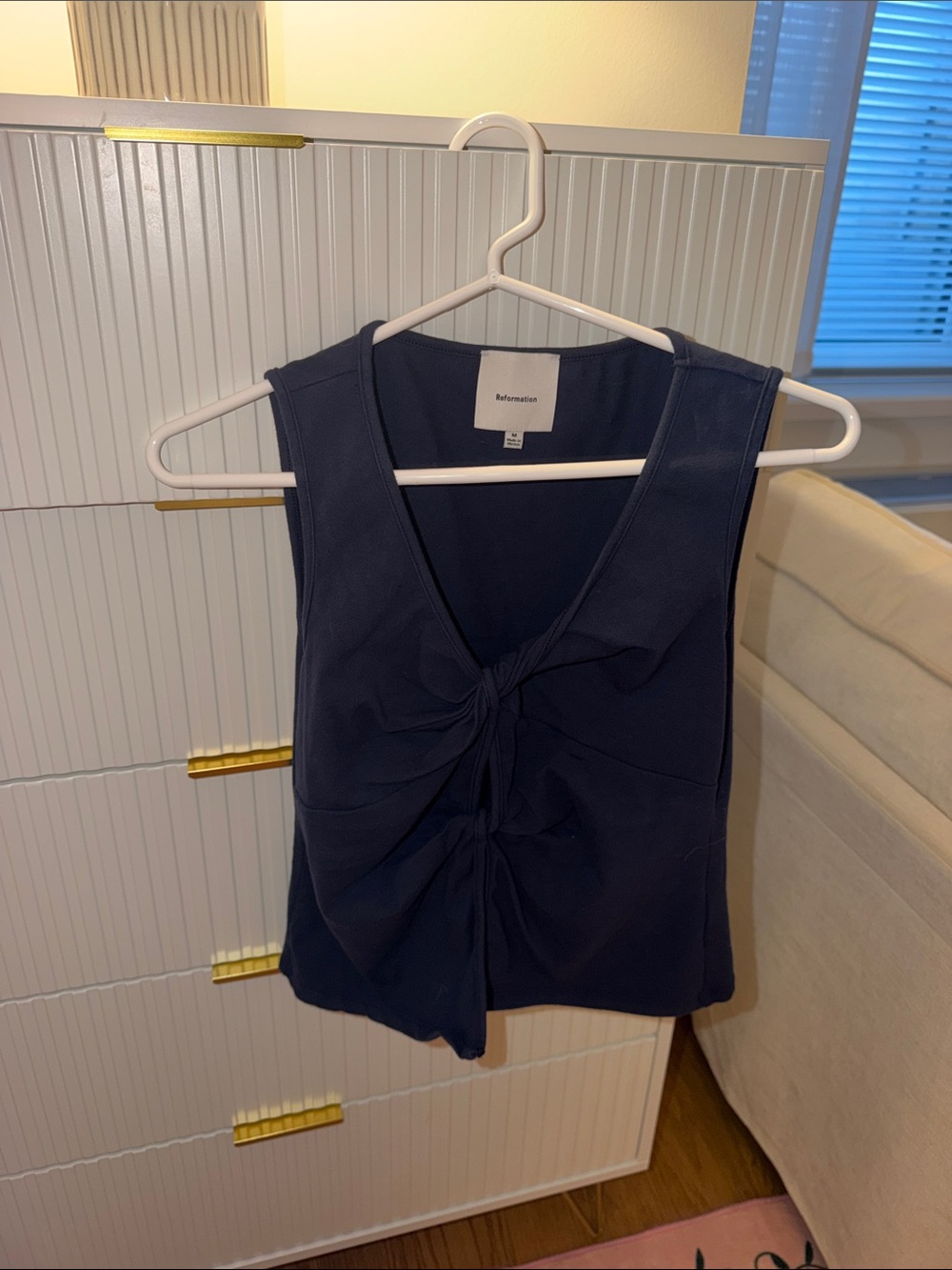 Reformation Navy Knot-Front Sleeveless Tank